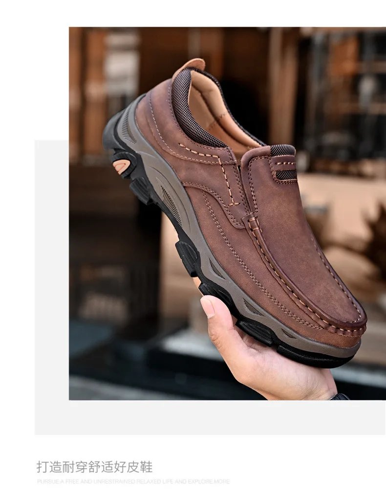 Men'S Shoes Slip-On Leather Shoe Soft Lightweight Non-Slip Soles Retro Casual 2025 New Outdoor Men'S Loafers