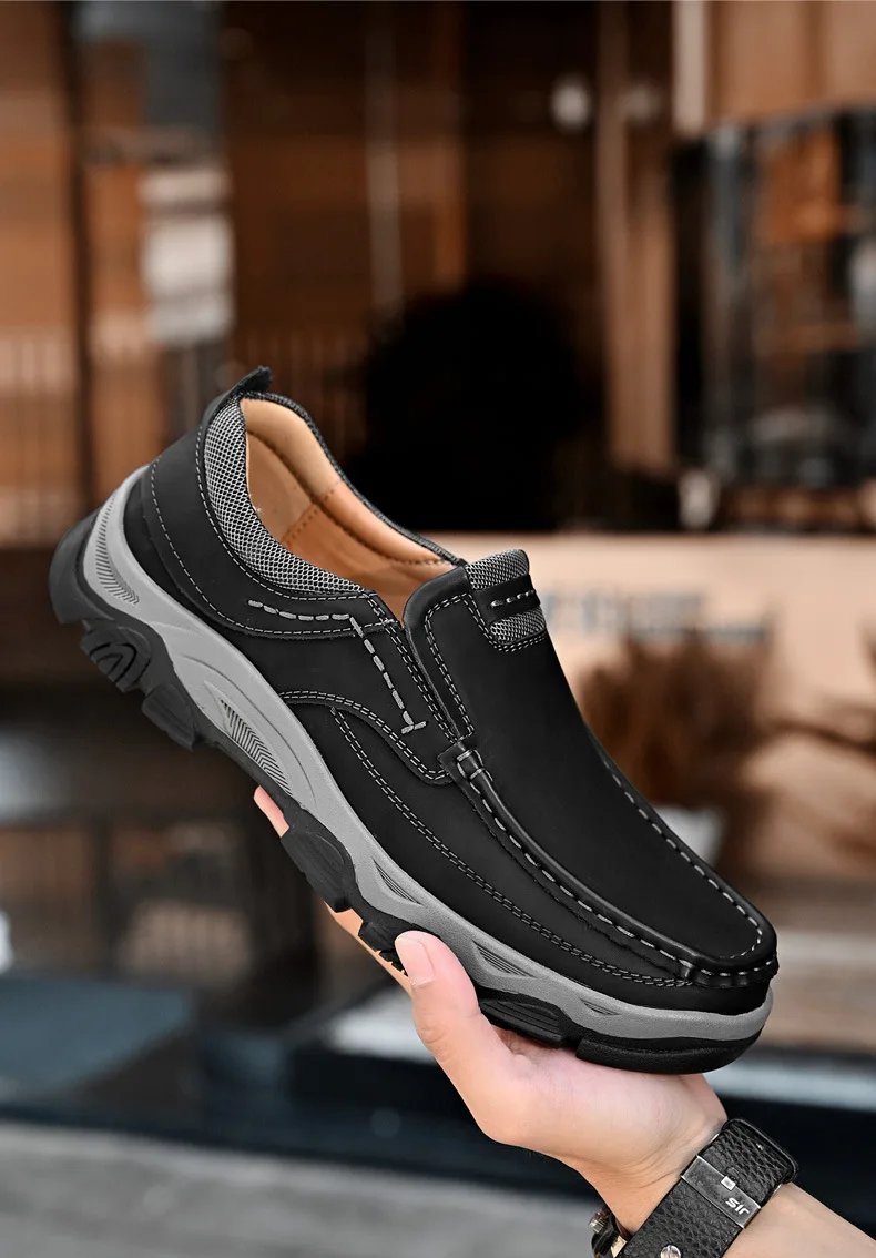 Men'S Shoes Slip-On Leather Shoe Soft Lightweight Non-Slip Soles Retro Casual 2025 New Outdoor Men'S Loafers