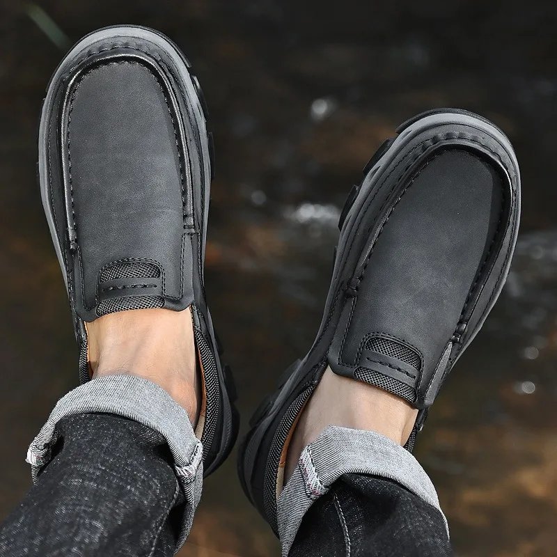 Men'S Shoes Slip-On Leather Shoe Soft Lightweight Non-Slip Soles Retro Casual 2025 New Outdoor Men'S Loafers