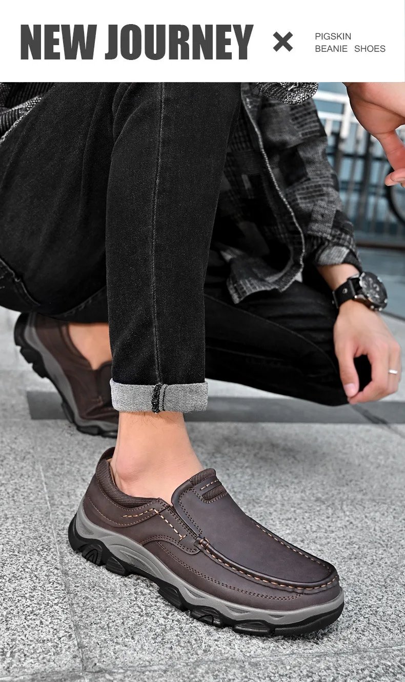 Men'S Shoes Slip-On Leather Shoe Soft Lightweight Non-Slip Soles Retro Casual 2025 New Outdoor Men'S Loafers