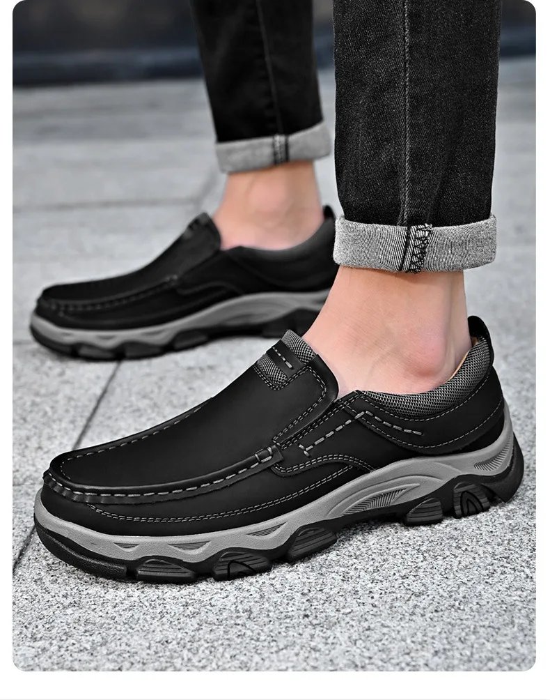 Men'S Shoes Slip-On Leather Shoe Soft Lightweight Non-Slip Soles Retro Casual 2025 New Outdoor Men'S Loafers