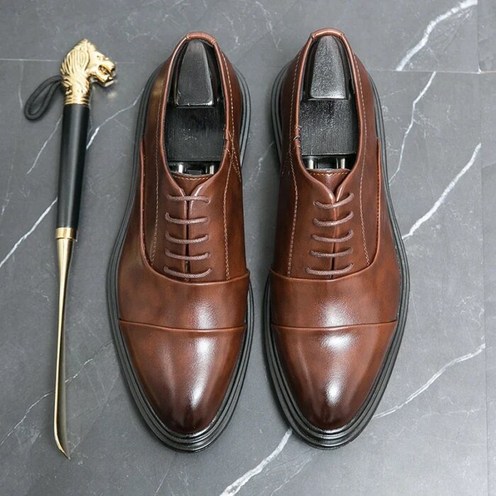 Men Genuine Leather Shoes Fashion Men Comfortable Daily Business Casual Formal Lace-up Men Dress Footwear Shoes Chaussure Homme - Image 2