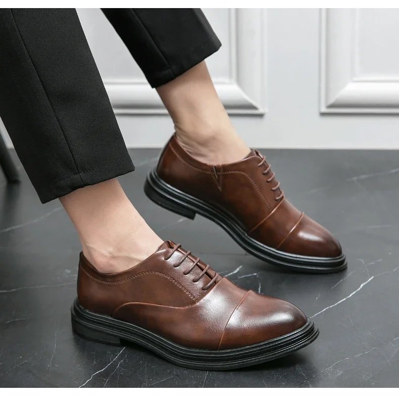 Men Genuine Leather Shoes Fashion Men Comfortable Daily Business Casual Formal Lace-up Men Dress Footwear Shoes Chaussure Homme