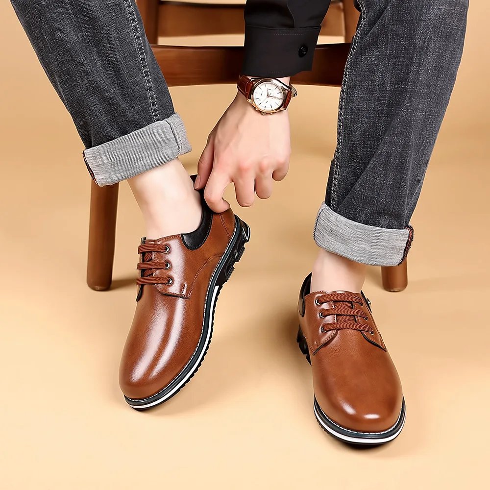 Luxury Men Business Shoes Brand Brown Leather Shoes for Men Comfor Fashion Office Dress Shoes High Quality Plus Size Men Loafers