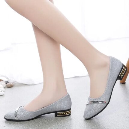Pointed Toe Low Heel Elegant Shoes for Women Woman Pumps Y2k Fashion Popular Dress Stylish Footwear Genuine Mark Casual Non Slip
