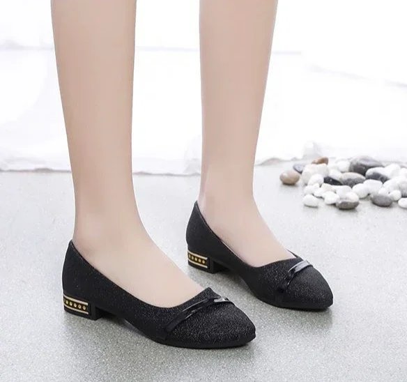 Pointed Toe Low Heel Elegant Shoes for Women Woman Pumps Y2k Fashion Popular Dress Stylish Footwear Genuine Mark Casual Non Slip
