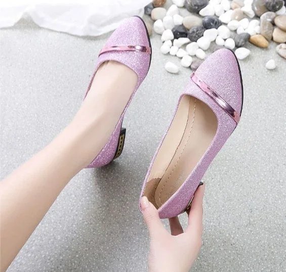 Pointed Toe Low Heel Elegant Shoes for Women Woman Pumps Y2k Fashion Popular Dress Stylish Footwear Genuine Mark Casual Non Slip