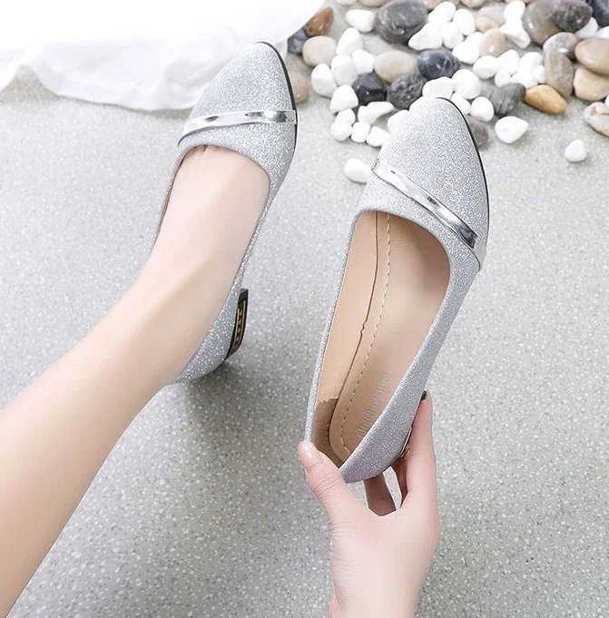 Pointed Toe Low Heel Elegant Shoes for Women Woman Pumps Y2k Fashion Popular Dress Stylish Footwear Genuine Mark Casual Non Slip