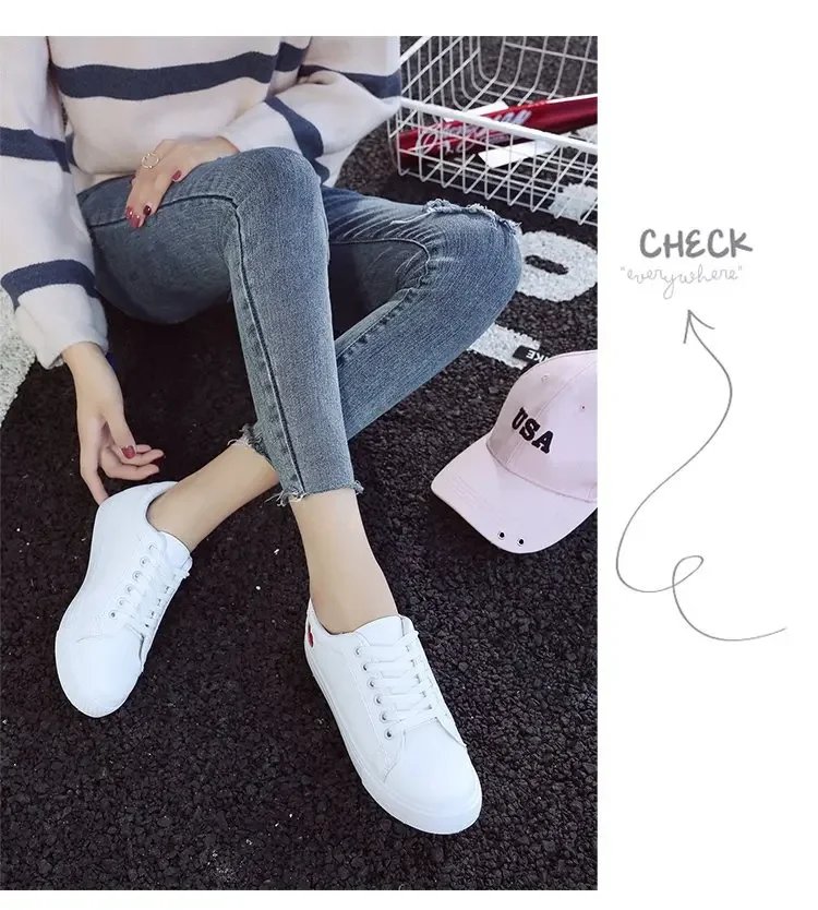 New student Korean version white shoes, women's heart-shaped flat bottom breathable casual women's board shoes, sports shoes