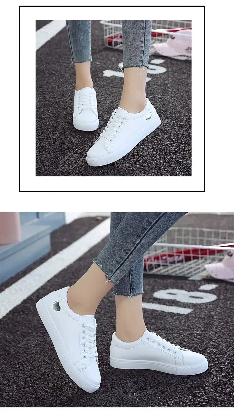 New student Korean version white shoes, women's heart-shaped flat bottom breathable casual women's board shoes, sports shoes