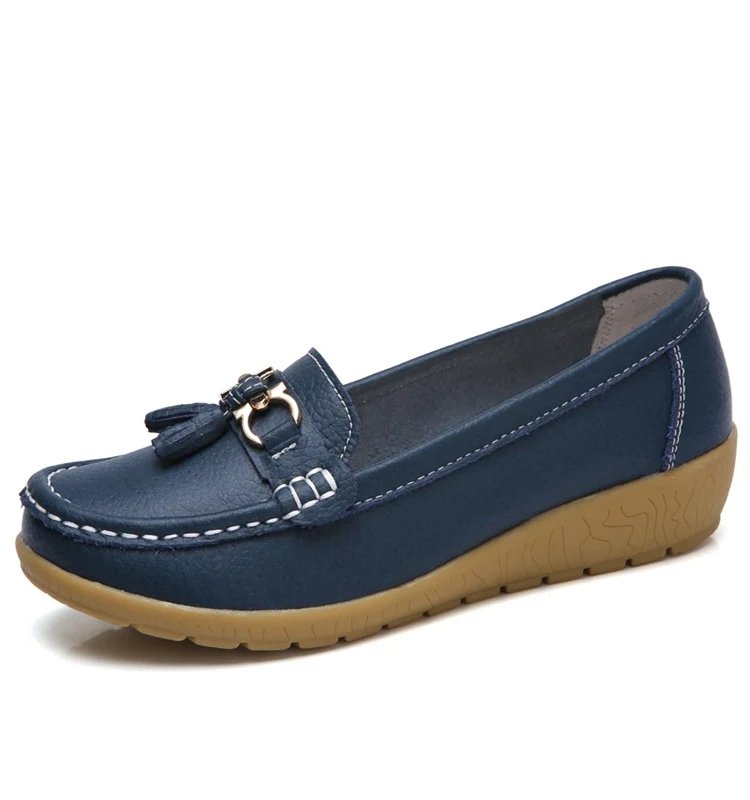 Genuine Leather Women Flats Fashion Casual Women Shoe Moccasins Shoes Woman Slip On Flat Shoes Black Ladies Shoes Plus Size