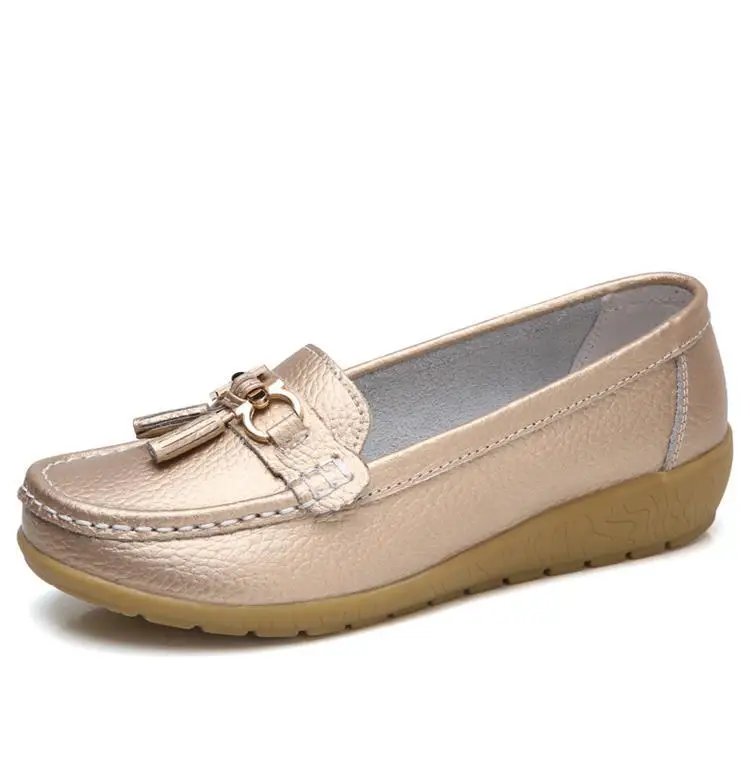 Genuine Leather Women Flats Fashion Casual Women Shoe Moccasins Shoes Woman Slip On Flat Shoes Black Ladies Shoes Plus Size
