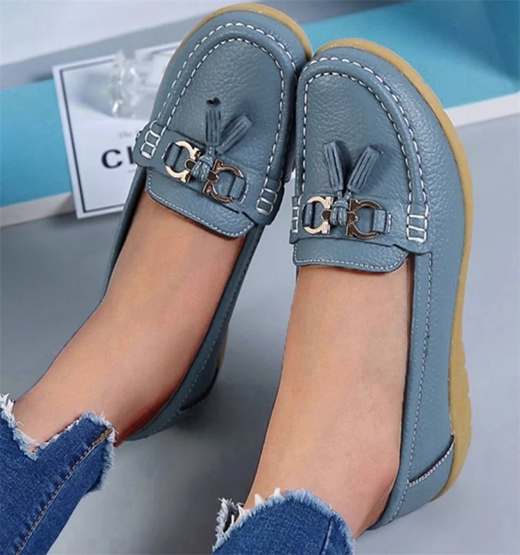 Genuine Leather Women Flats Fashion Casual Women Shoe Moccasins Shoes Woman Slip On Flat Shoes Black Ladies Shoes Plus Size
