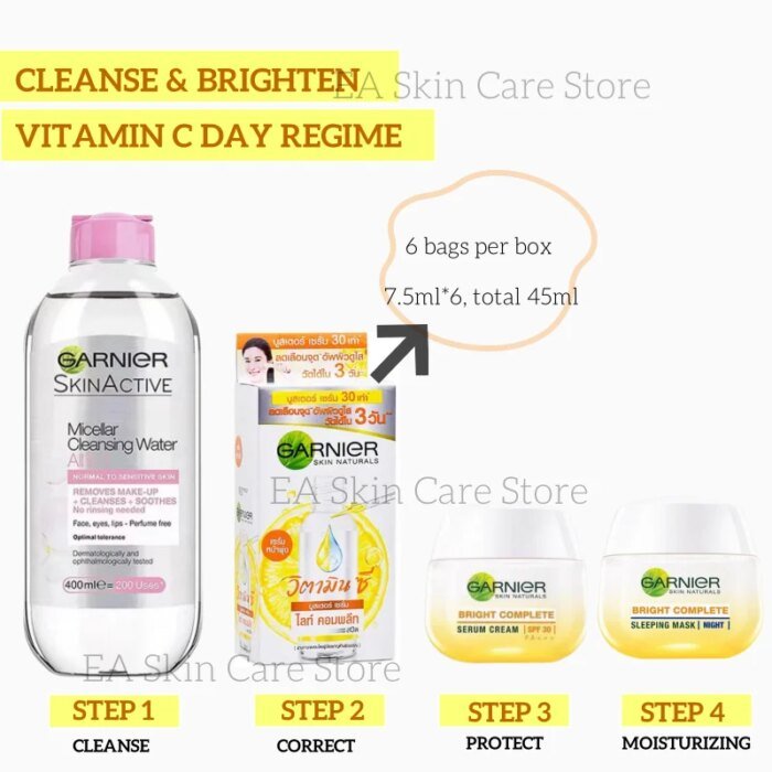 4Sets Garnier Anti-Acne Soothing Booster Serum Vitamin C Essence Bright Complete Serum Cream Sleeping Mask Sakura Makeup Remover - Image 5