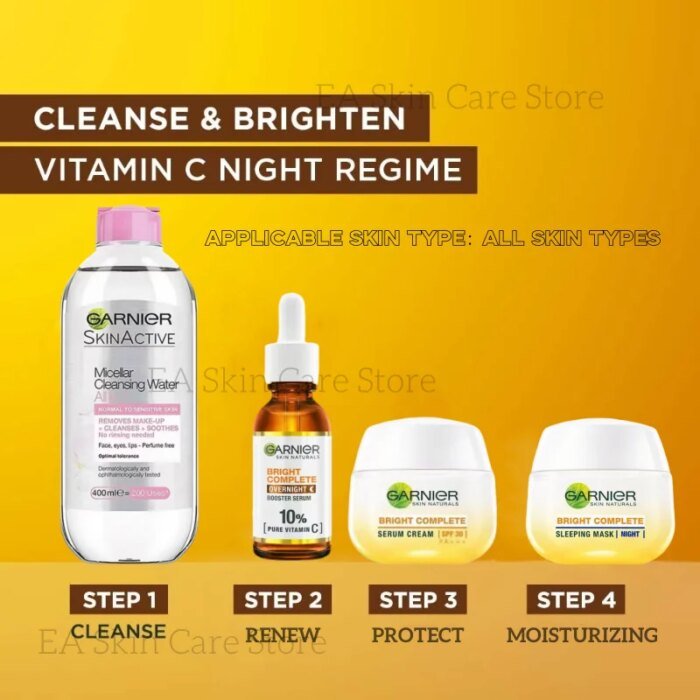 4Sets Garnier Anti-Acne Soothing Booster Serum Vitamin C Essence Bright Complete Serum Cream Sleeping Mask Sakura Makeup Remover - Image 2