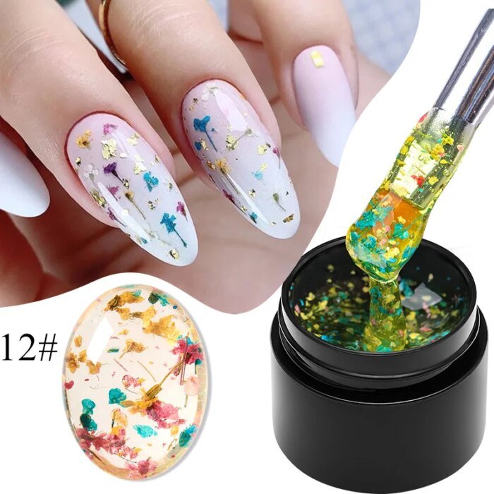 MEET ACROSS 5ml Pink Dried Flower Gel Nail Polish Natural Flower Fairy Nail Art Gel Soak Off UV LED Painting Varnishes For Nails - Image 3