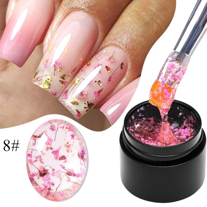 MEET ACROSS 5ml Pink Dried Flower Gel Nail Polish Natural Flower Fairy Nail Art Gel Soak Off UV LED Painting Varnishes For Nails - Image 1