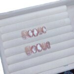 10Pcs/Set Press On Acyrlic Ice Cat's Eye Handmade Fake Nails Short/Medium Almond 3D Mirror Flower Pearls Decor Nude French Nails - Image 4