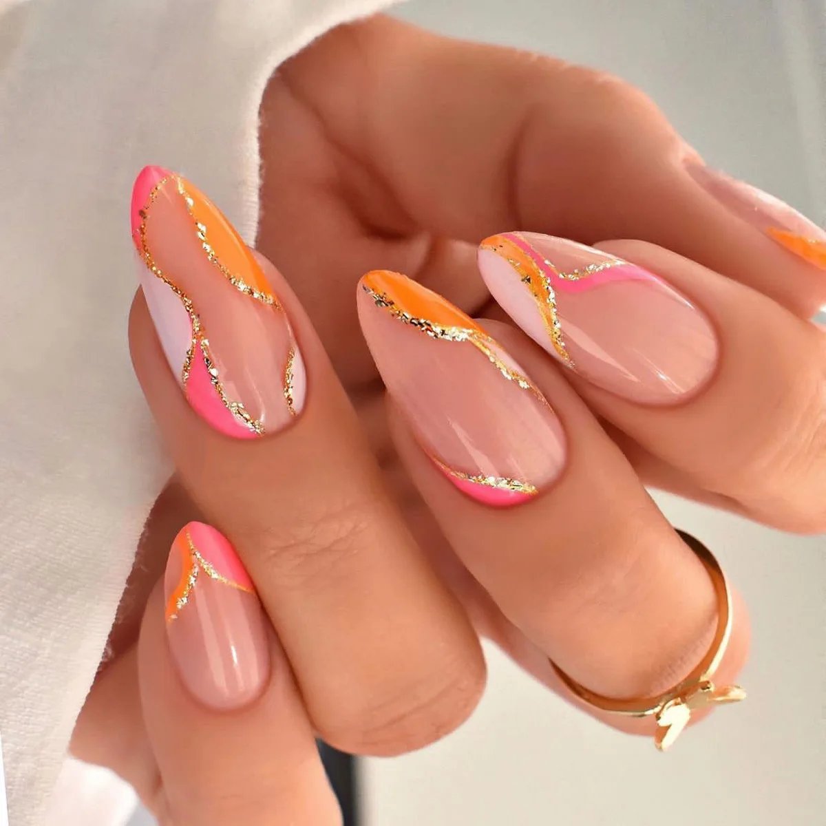 24pcs French False Nails Almond Head Summer Style Glitter Design Fake Nail Patch Full Cover Wearable Women Press on Nail Tips 24pcs French False Nails Almond Head Summer Style Glitter Design Fake Nail Patch Full Cover Wearable Women Press on Nail Tips
