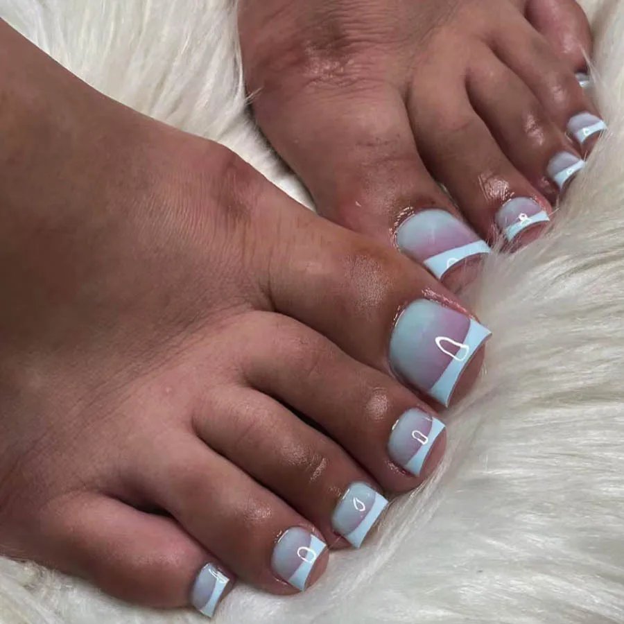 False Toe Nails New Summer Simple French Fake Toenails Wearable Removable Press On Toe nail 24pcs Fake Toenails For Girls Women False Toe Nails New Summer Simple French Fake Toenails Wearable Removable Press On Toe nail 24pcs Fake Toenails For Girls Women