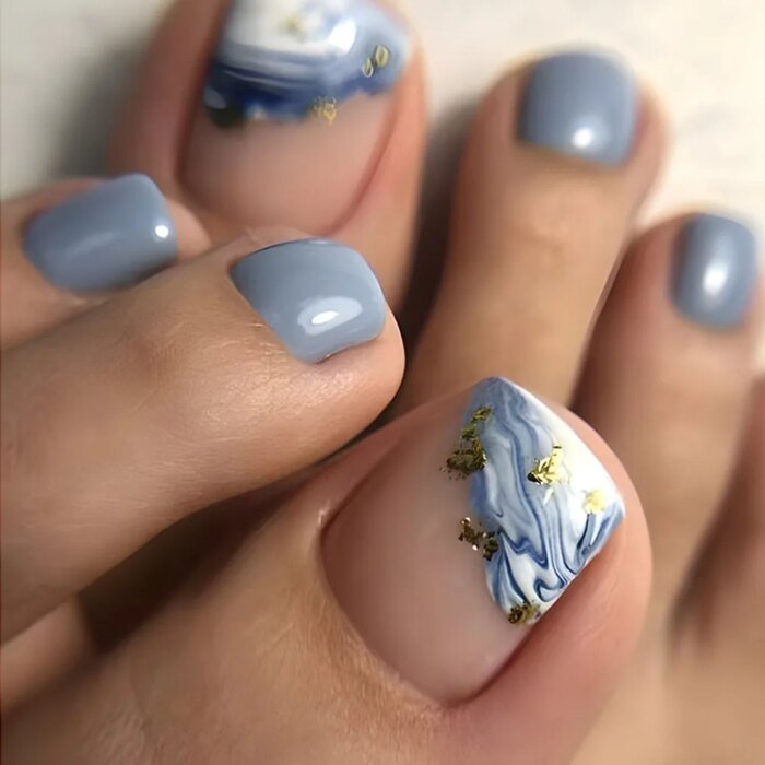False Toe Nails New Summer Simple French Fake Toenails Wearable Removable Press On Toe nail 24pcs Fake Toenails For Girls Women - Image 2