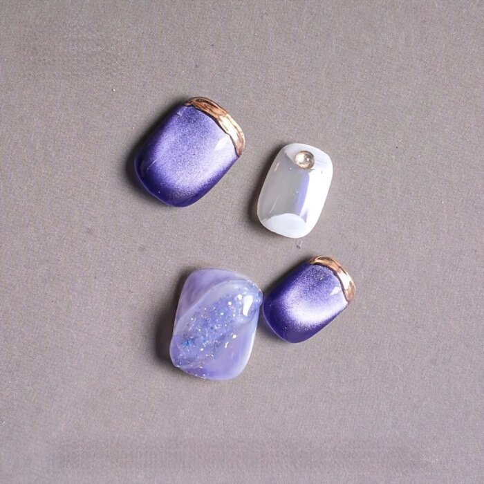 10pcs/set Handmade Dreamy Blue Press-On Nails Short Ballet Shape Gradient & Ombre Design Glossy Finish Removable False Nail Tips - Image 3