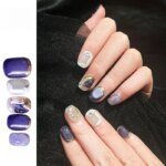 10pcs/set Handmade Dreamy Blue Press-On Nails Short Ballet Shape Gradient & Ombre Design Glossy Finish Removable False Nail Tips - Image 2
