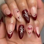 24Pc French Almond Press on Fake Nails Wearable Gradient Red Nails with Glue Simple Stars Design False Nails Full Cover Nail Tip - Image 4