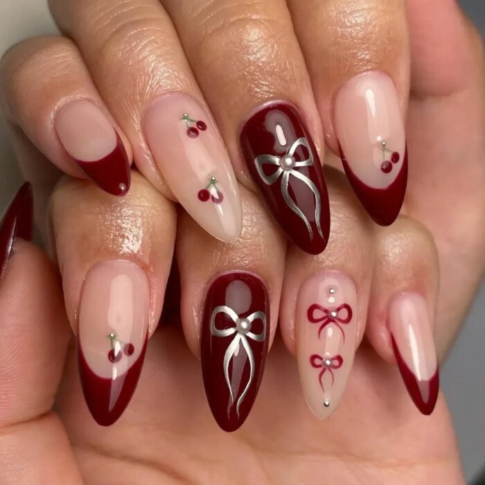 24Pc French Almond Press on Fake Nails Wearable Gradient Red Nails with Glue Simple Stars Design False Nails Full Cover Nail Tip - Image 4