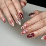 24Pc French Almond Press on Fake Nails Wearable Gradient Red Nails with Glue Simple Stars Design False Nails Full Cover Nail Tip - Image 3