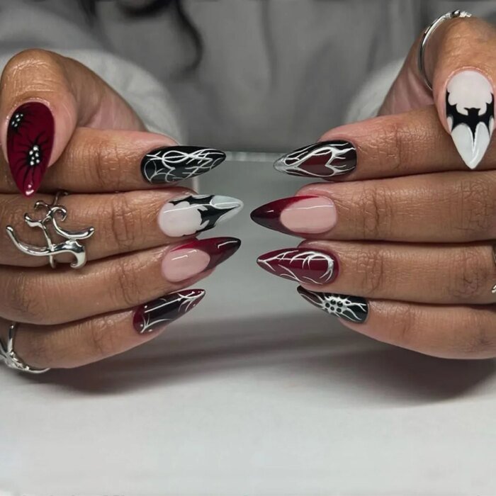 24Pc French Almond Press on Fake Nails Wearable Gradient Red Nails with Glue Simple Stars Design False Nails Full Cover Nail Tip - Image 6