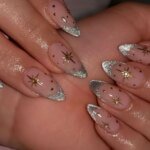 24pcs Short Almond False Nail Art Starlight Rhinestone Design Nails Tip Green Full Cover Nail Set Datachable Press on Fake Nails - Image 5