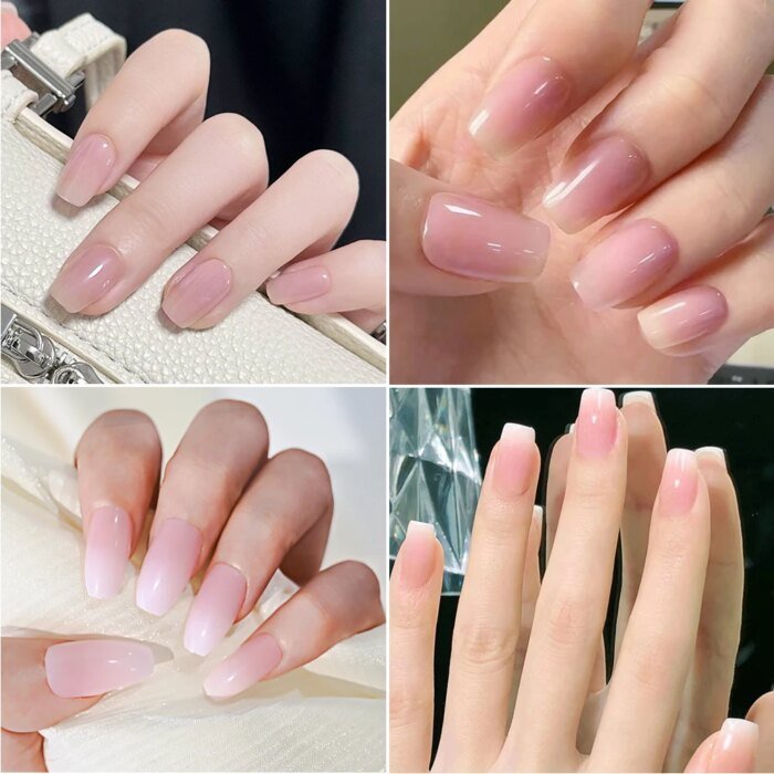 120pcs Pink Ombre Medium Coffin Press On Nails Glossy Handmade Acrylic Fake Nails Tips Gradient Design Artificial False Nails - Image 6