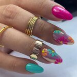 24Pcs Simple Almond Fake Nails with Green Leaves Design Elliptic Acrylic False Nails Wearable French Press on Nail Manicure Tips - Image 6