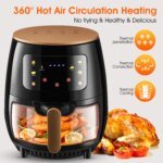 Air Fryer, 6QT Airfryer Oven with Viewing Window Oilless Cooker with Digital Display 6 Cooking Presets Dishwasher Safe black - Image 6