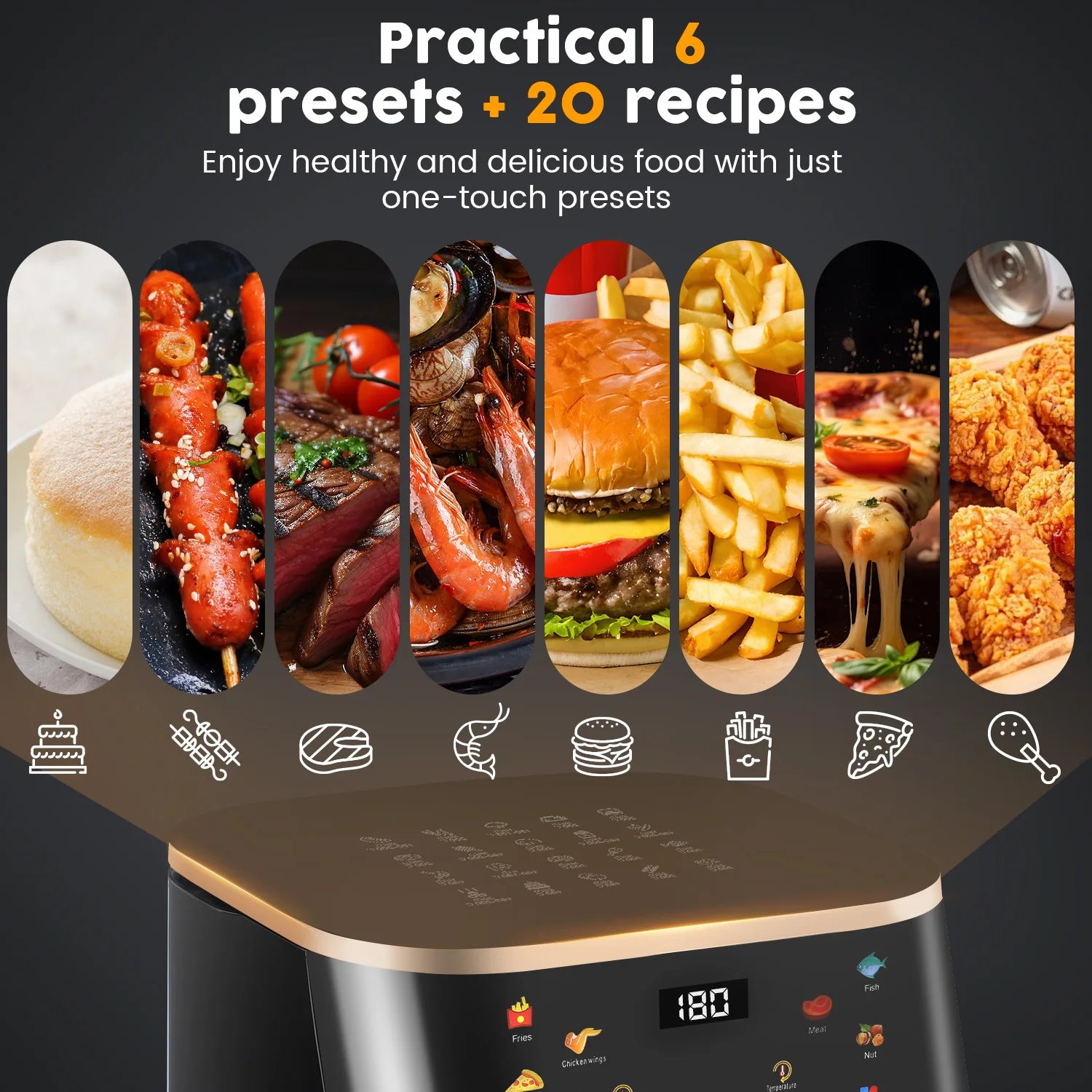 1400W Smart Air Fryer Oven 9L Large Capacity 360 Degree Hot Circulation Transparent Window Healthy Cook Home Kitchen Appliance