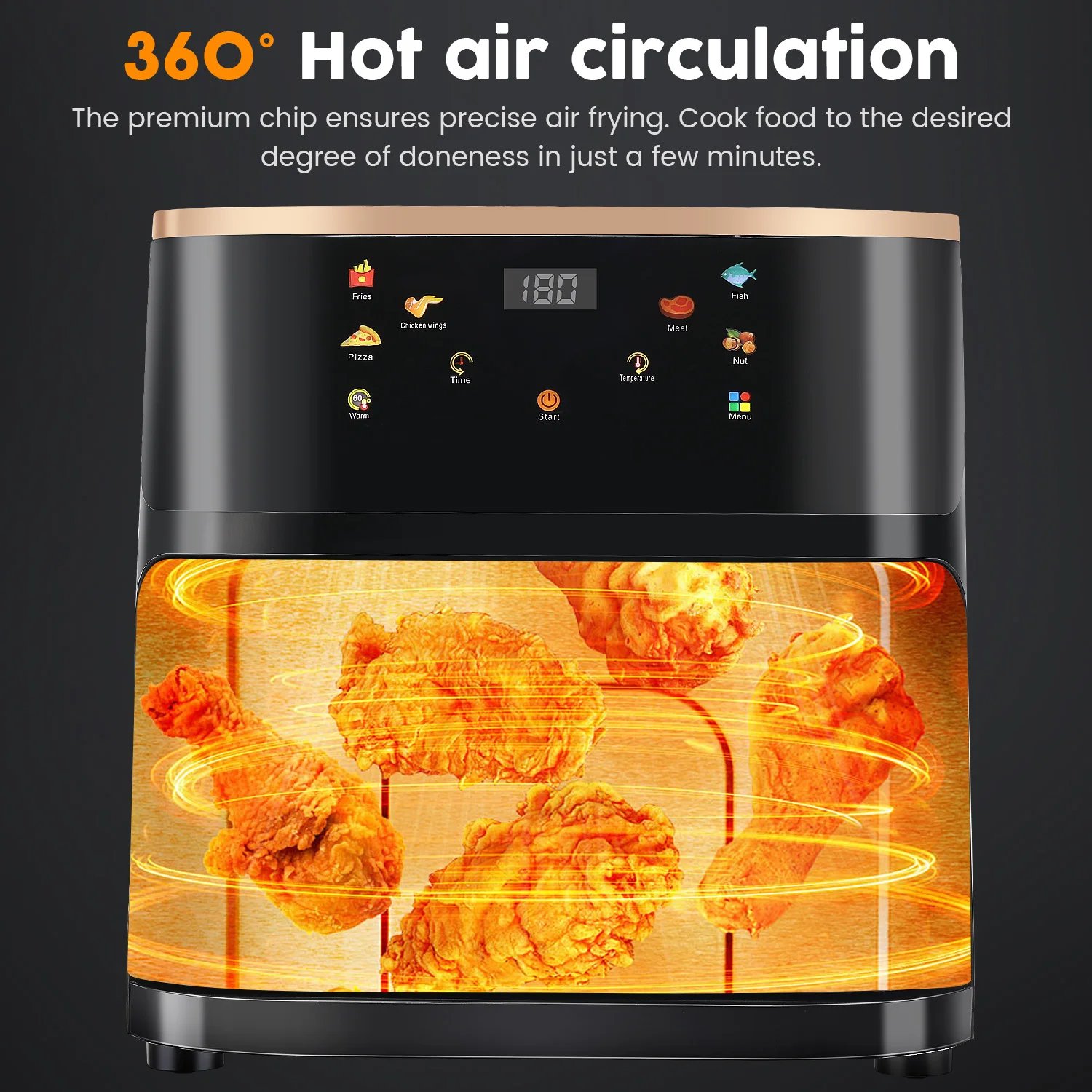 1400W Smart Air Fryer Oven 9L Large Capacity 360 Degree Hot Circulation Transparent Window Healthy Cook Home Kitchen Appliance