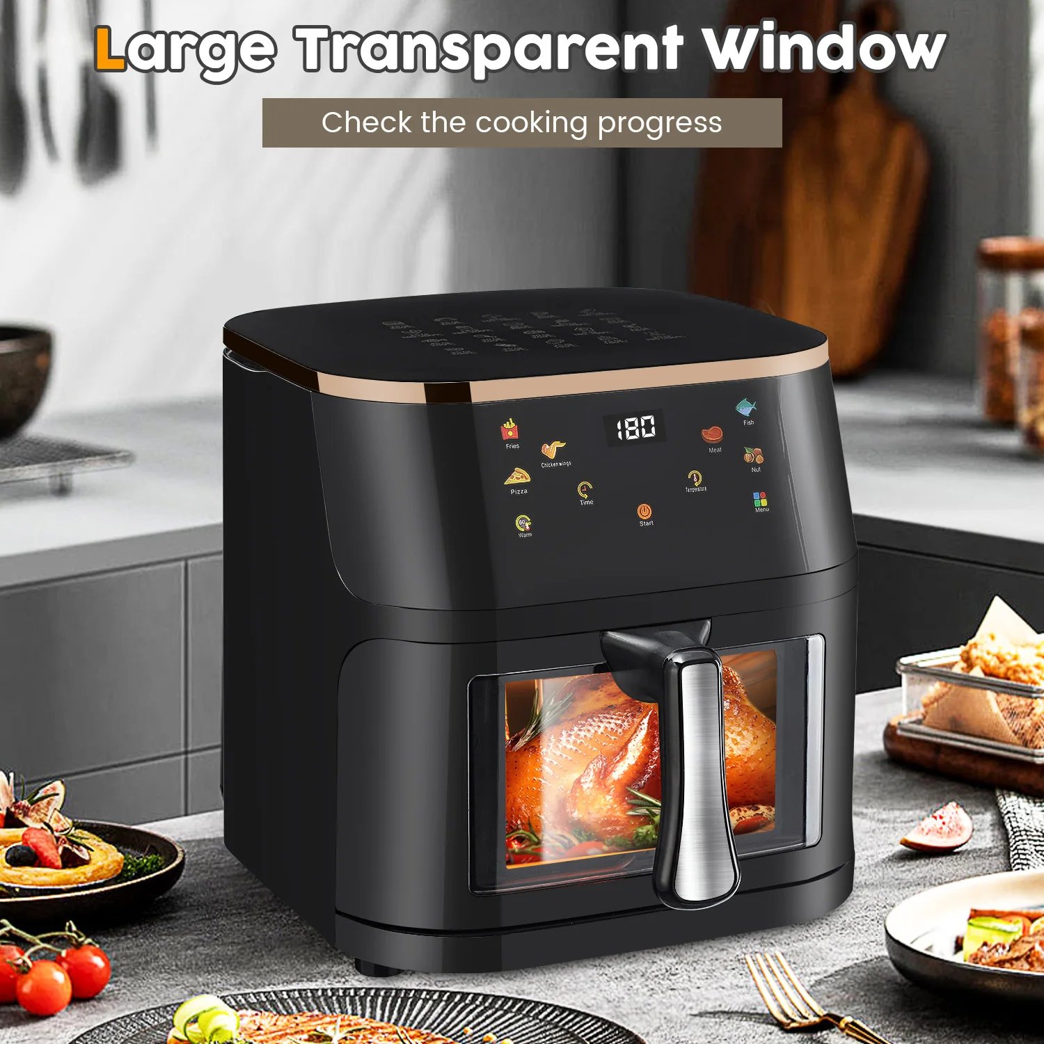 1400W Smart Air Fryer Oven 9L Large Capacity 360 Degree Hot Circulation Transparent Window Healthy Cook Home Kitchen Appliance