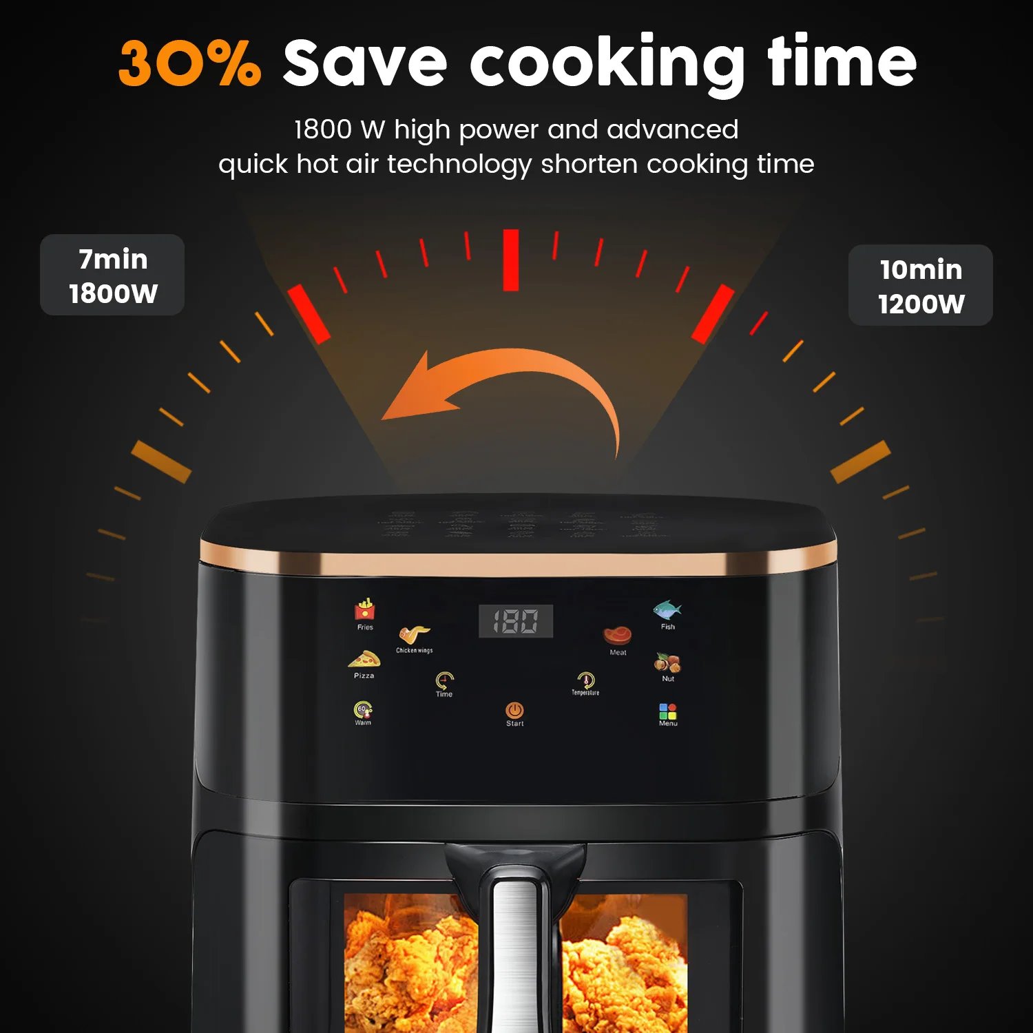 1400W Smart Air Fryer Oven 9L Large Capacity 360 Degree Hot Circulation Transparent Window Healthy Cook Home Kitchen Appliance