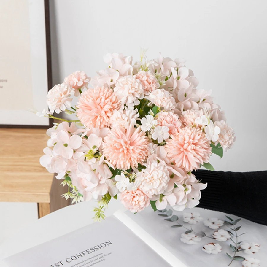 30Cm Artificial Flowers Silk Hydrangea Bridal Bouquet Festival Vases Decoration Home Garden Wedding Dining Table Fake Plants Diy