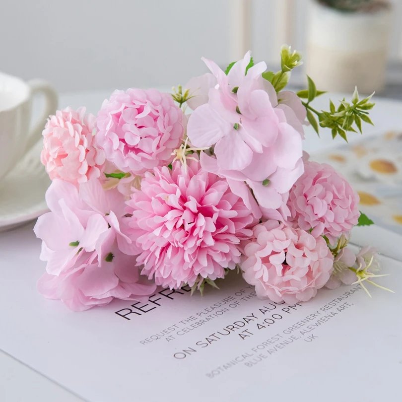30Cm Artificial Flowers Silk Hydrangea Bridal Bouquet Festival Vases Decoration Home Garden Wedding Dining Table Fake Plants Diy