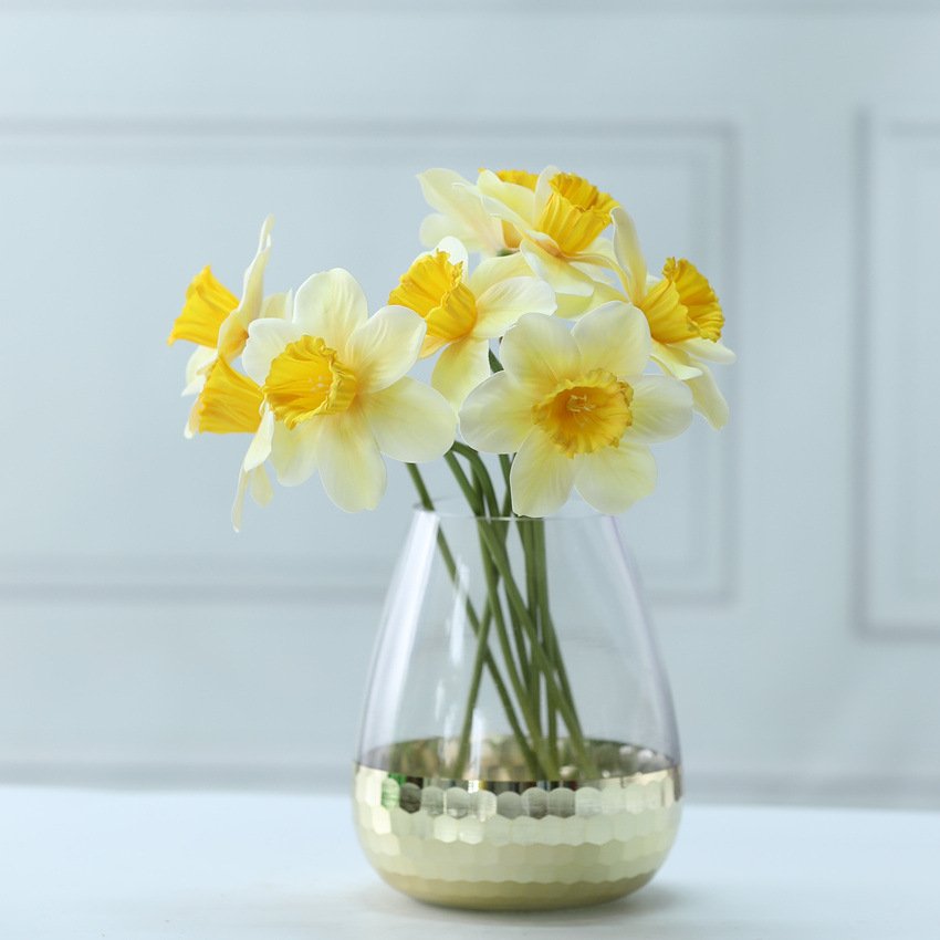 10pcs 38CM Long Artificial Daffodils Flowers Real Touch Narcissus Flower Bouquets for Home Party Garden Outdoor Wedding Decor