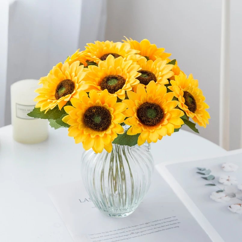 Artificial Flower Sunflowers Home Garden Table Decoration Stamen Wedding Bouque Festival Fake Gerbera Living Room Bedroom Stage