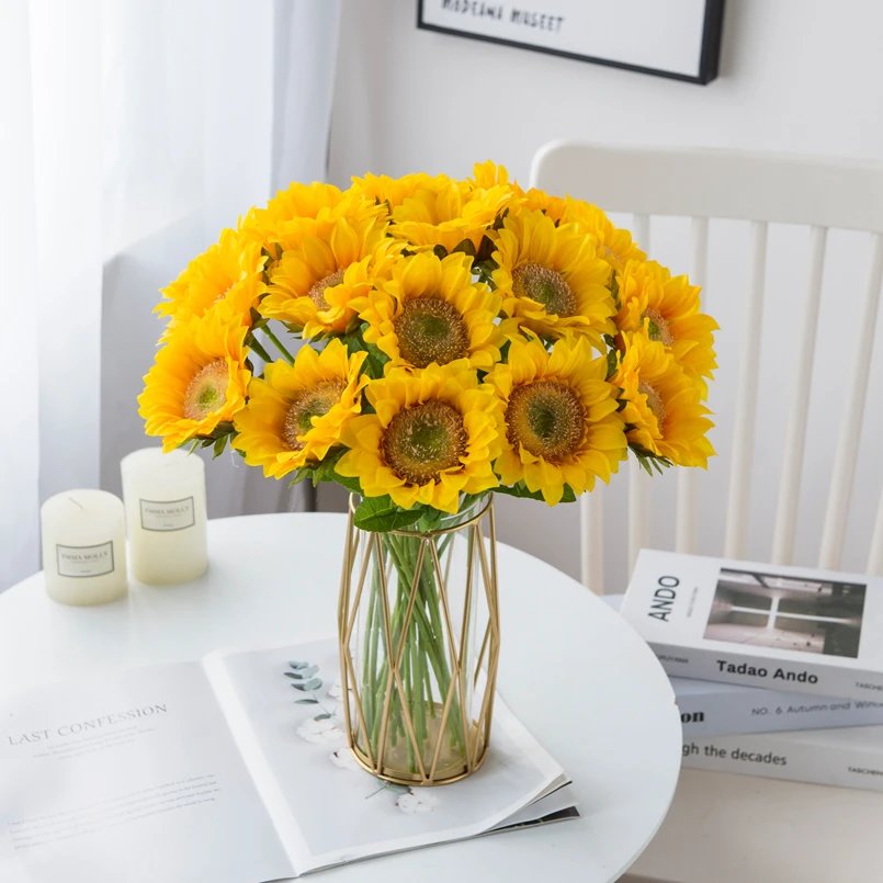 Artificial Flower Sunflowers Home Garden Table Decoration Stamen Wedding Bouque Festival Fake Gerbera Living Room Bedroom Stage