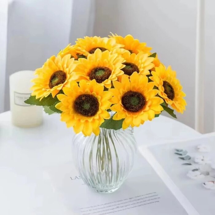 Artificial Flower Sunflowers Home Garden Table Decoration Stamen Wedding Bouque Festival Fake Gerbera Living Room Bedroom Stage - Image 3