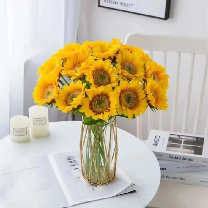Artificial Flower Sunflowers Home Garden Table Decoration Stamen Wedding Bouque Festival Fake Gerbera Living Room Bedroom Stage - Image 2