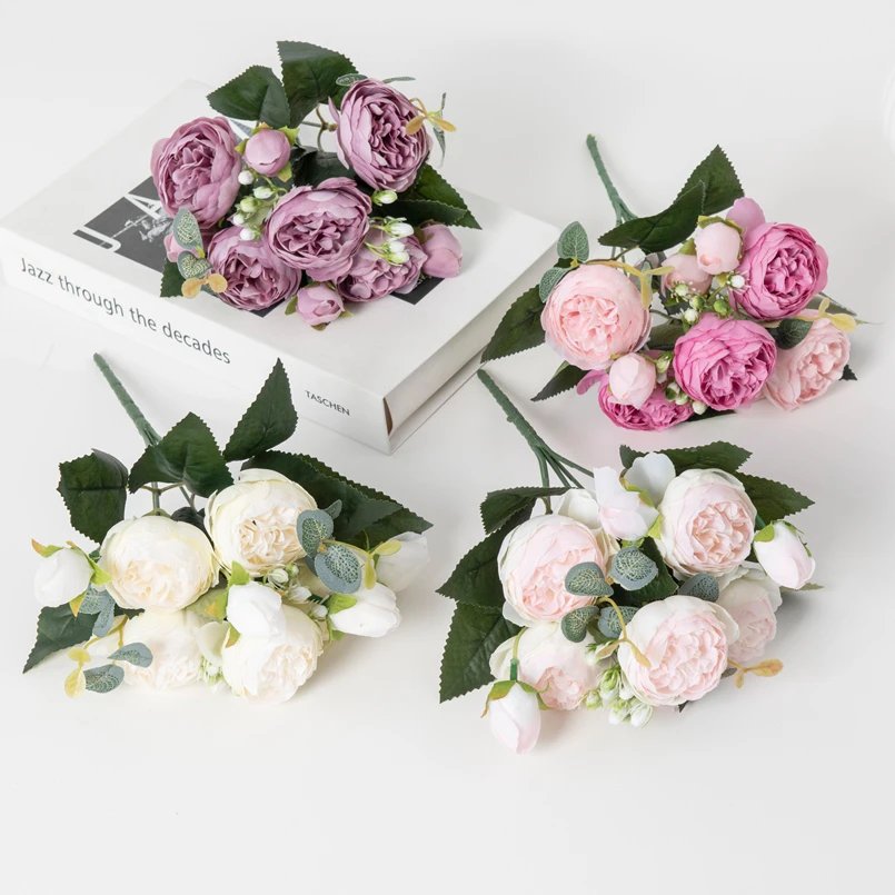 Artificial Flowers Silk Peony Bouquet Festival Decorations Vase Home Room Garden Living Room Wedding Bride Fake Plants Prop Gift