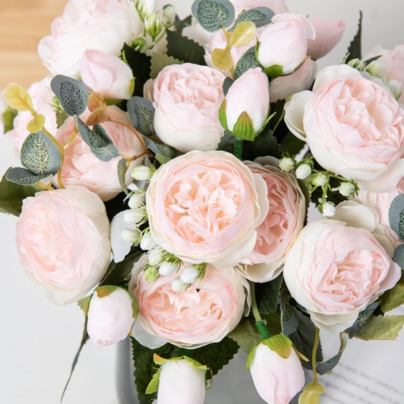 Artificial Flowers Silk Peony Bouquet Festival Decorations Vase Home Room Garden Living Room Wedding Bride Fake Plants Prop Gift