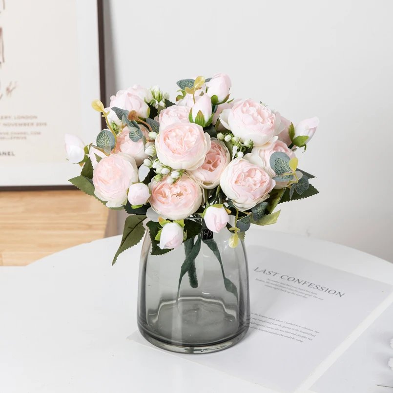 Artificial Flowers Silk Peony Bouquet Festival Decorations Vase Home Room Garden Living Room Wedding Bride Fake Plants Prop Gift