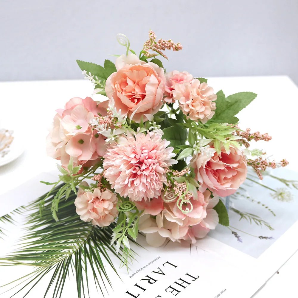 7 Heads Hydrangea Flowers Artificial Bouquet Silk Blooming Fake Peony Bridal Hand Flower Roses Wedding Centerpieces Decor 7 Heads Hydrangea Flowers Artificial Bouquet Silk Blooming Fake Peony Bridal Hand Flower Roses Wedding Centerpieces Decor